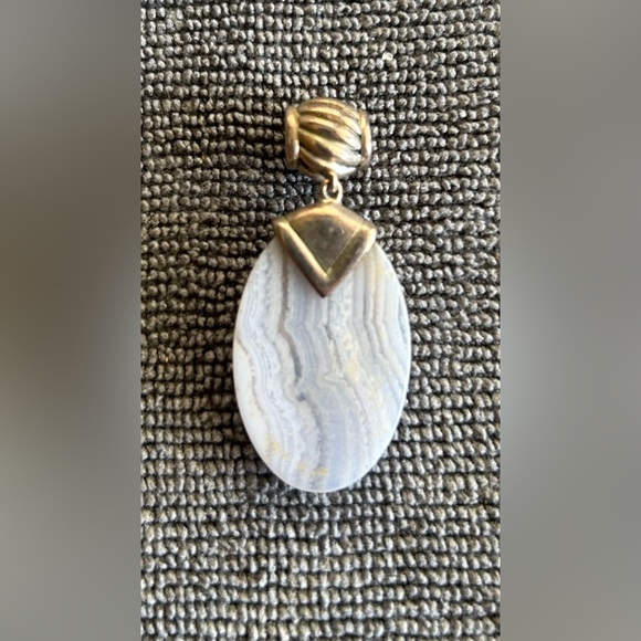 Sterling silver and gray/white agate pendant vintage - Picture 4 of 8